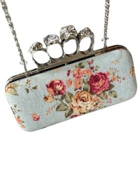 Vintage Floral Fabric Knuckle Crossbody Clutch Knuckle Ring Bag.
